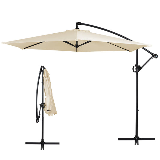 sobaniilowholesale Patio Offset Umbrella Easy Tilt Adjustment,Crank and Cross Base, Outdoor Cantilever Hanging Umbrella with 8 Ribs (7504185786544)