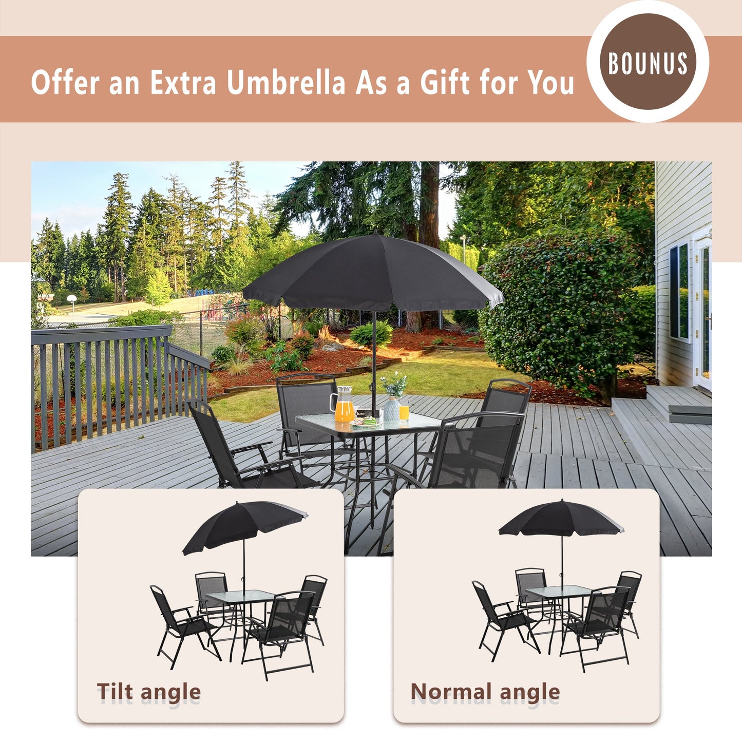 sobaniilowholesale Patio Furniture 6 Pieces Texilene Outdoor Folding Dining Set With Umbrella