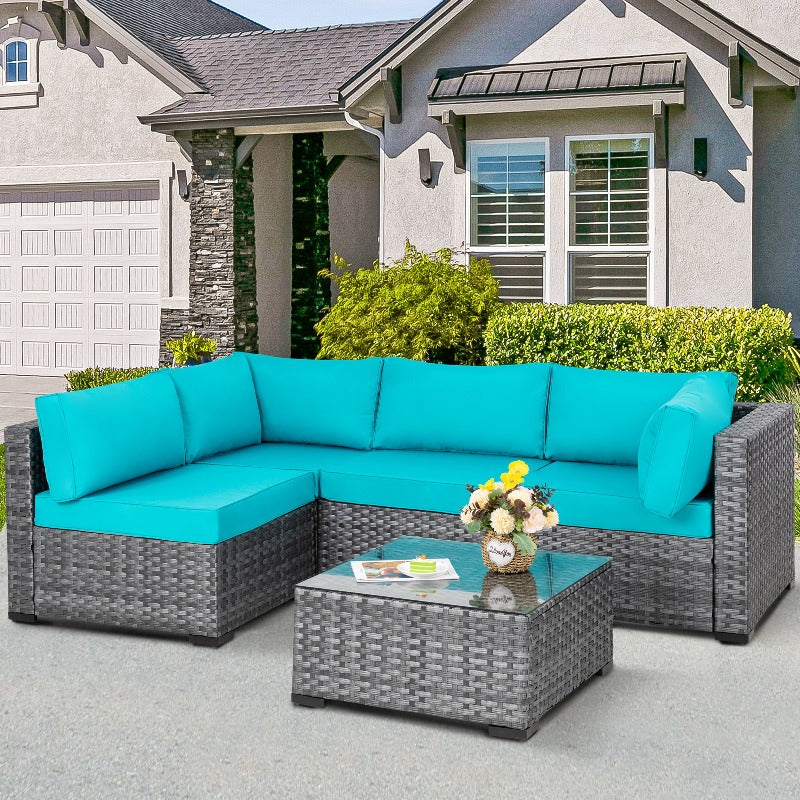 sobaniilowholesale Patio Furniture 5 Pieces Outdoor Sectional Sofa Set, Silver Wicker#color_blue