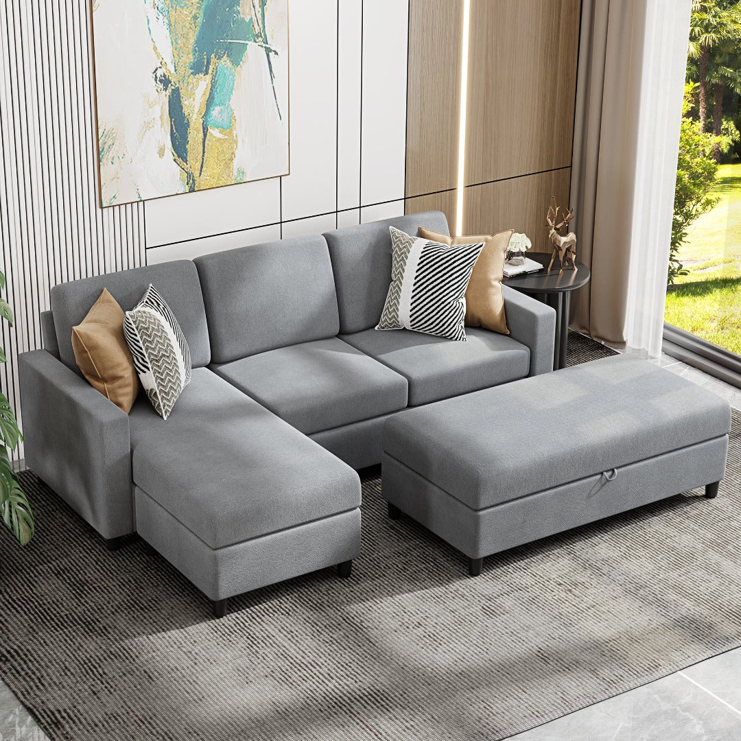 sobaniilowholesale Sectional Sofa With Long Storage Ottoman For Small Apartment#color_light-grey (7136755155120)