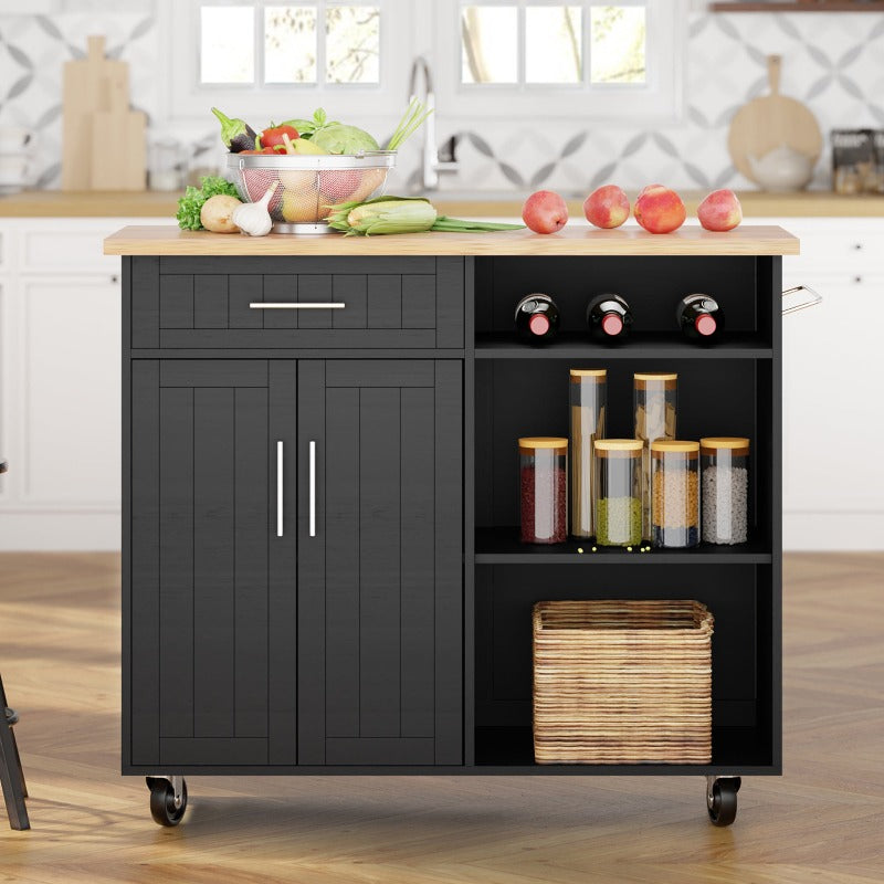 sobaniilowholesale 42???¡¥ Kitchen Island Cart Storage with Solid Wood Top#color_black (7278480883888)