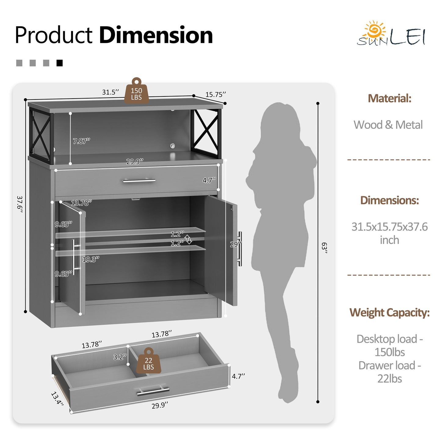 sobaniilowholesale Kitchen Buffet Sideboard Cabinet with Adjustable Shelf,Wooden Storage Cabinet with 2 Doors and 1 Drawers¡ê?Modern Farmhouse Coffee Bar Cabinet with Storage for Kitchen/Living Room (7612660711600)