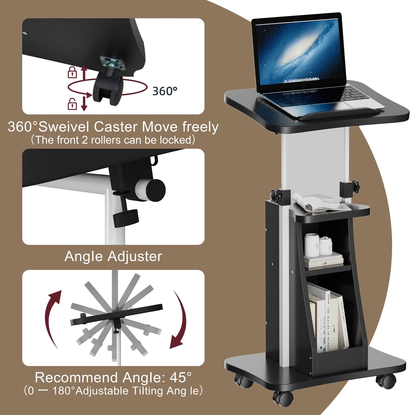 sobaniilowholesale Mobile Podium Standing Rolling Laptop Cart w/Tilt Desktop Adjustable Height Portable Computer Desk on Wheels (7491356786864)