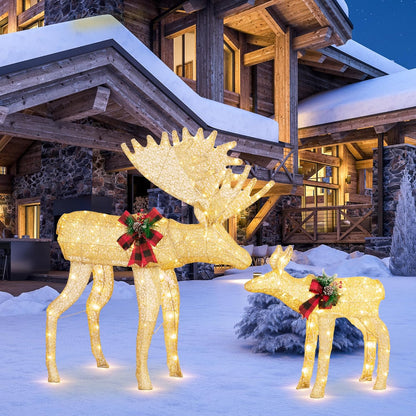 sobaniilowholesale  2-Piece Reindeer Christmas Decoration, 4FT Moose Family Outdoor Holiday Christmas Decor, Pre-Lit 170 LED Lights Deer #color_deer-family