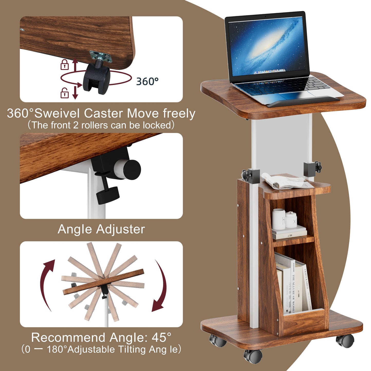 sobaniilowholesale Mobile Podium Standing Rolling Laptop Cart w/Tilt Desktop Adjustable Height Portable Computer Desk on Wheels (7491356786864)