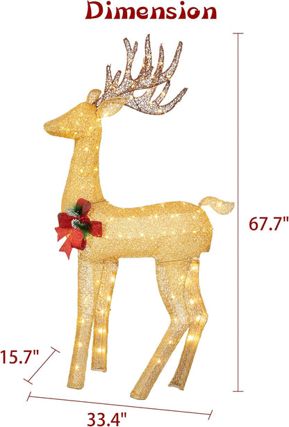 sobaniilowholesale  2-Piece Reindeer Christmas Decoration, 4FT Moose Family Outdoor Holiday Christmas Decor, Pre-Lit 170 LED Lights Deer