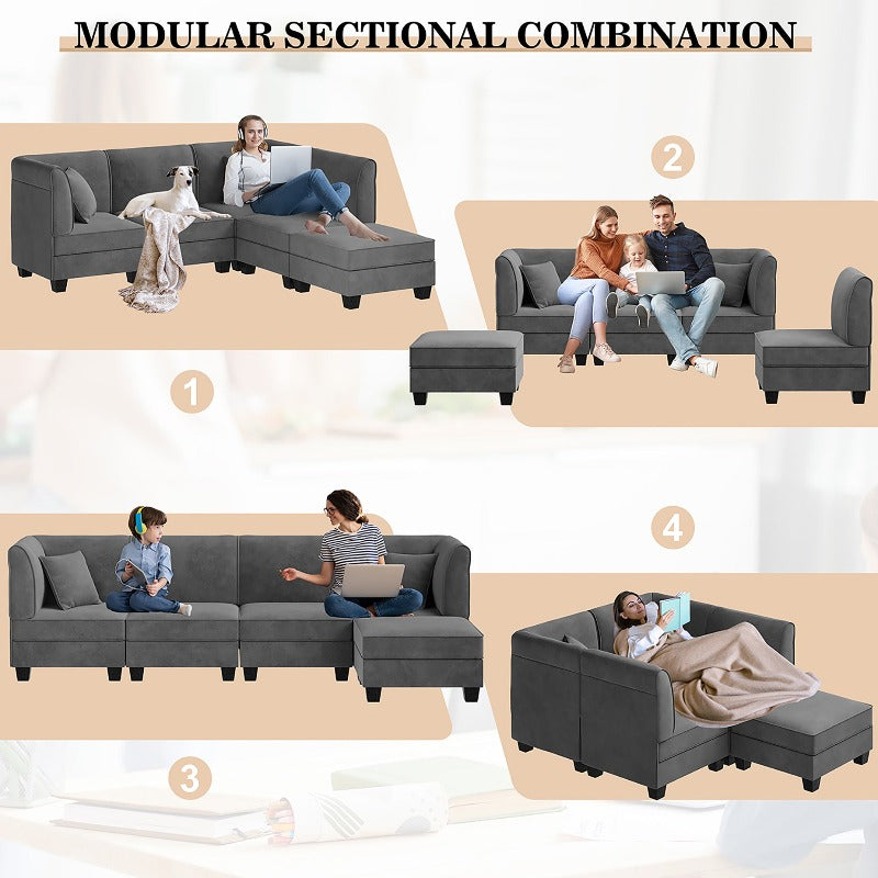 sobaniilowholesale 5 Pieces Modular L-Shaped Velvet Couch Sofa with Reversible Chaise (7223391125680)