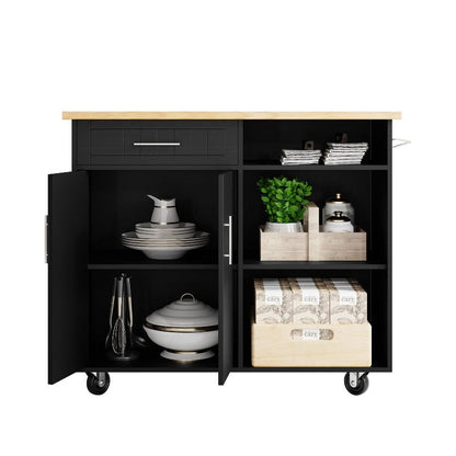 sobaniilowholesale 42???¡¥ Kitchen Island Cart Storage with Solid Wood Top#color_black (7278480883888)