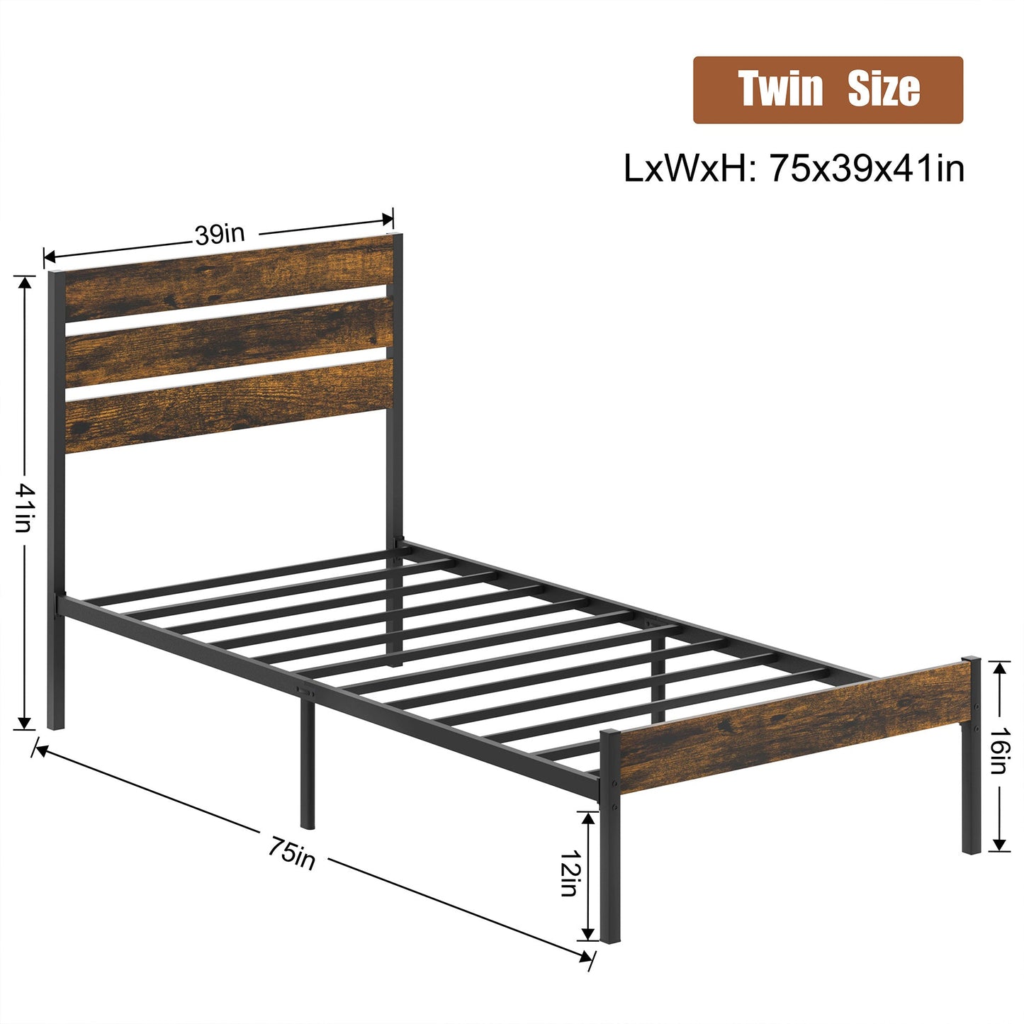 sobaniilowholesale Twin Size Heavy Duty Twin Size Bed Frame with Headboard and Footboard