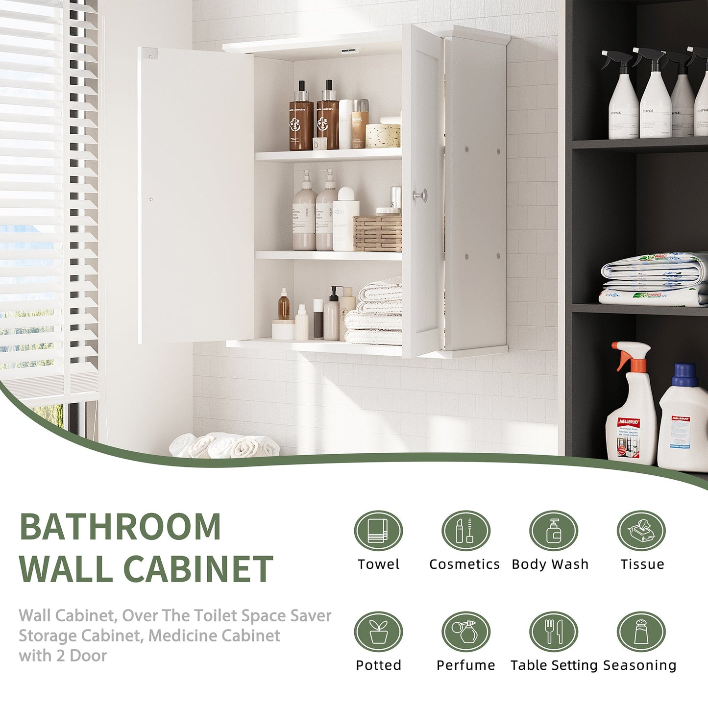 sobaniilo wholesale Bathroom Wall Cabinet with 2 Door & Shelves