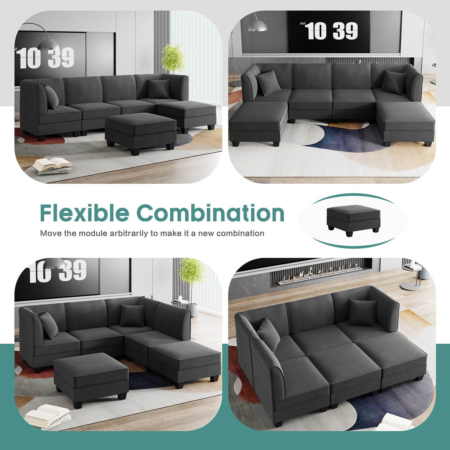 sobaniilowholesale  U-Shape Convertible Sectional Sofa Couch with 6 Seats
#color_dark-grey