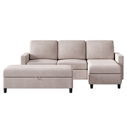 sobaniilowholesale Sectional Sofa With Long Storage Ottoman For Small Apartment#color_khaki (7136755155120)