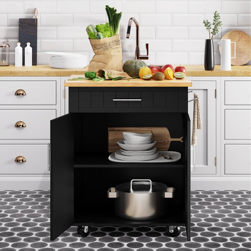 sobaniilowholesale 26 Rolling Kitchen Island with Solid Wood Top#color_black