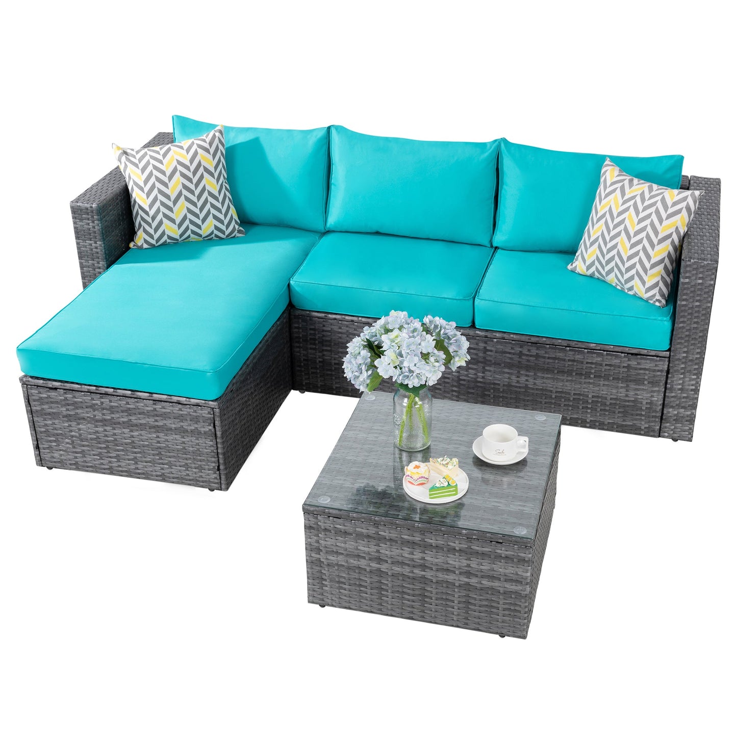 sobaniilowholesale Patio Furniture 3 Pieces Outdoor Sectional Sofa Set With Silver Wicker & Chaise