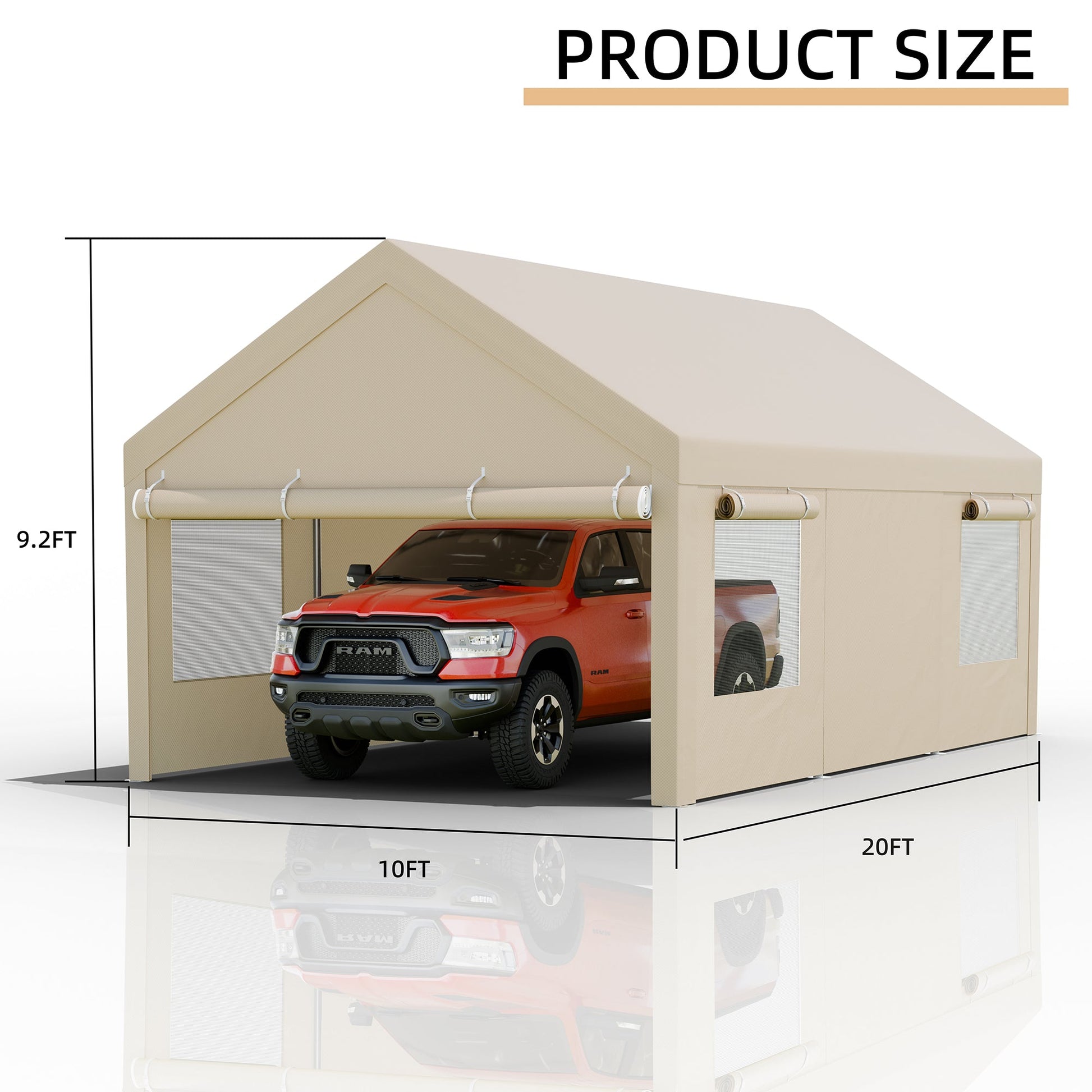 sobaniilowholesale Carport, 10x20 ft Heavy Duty Carport Canopy with Roll-up Windows, Portable Garage for Car, Truck, Boat (7404387926192)