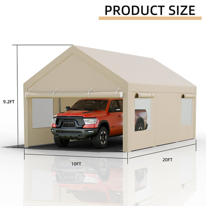 sobaniilowholesale Carport, 10x20 ft Heavy Duty Carport Canopy with Roll-up Windows, Portable Garage for Car, Truck, Boat (7404387926192)