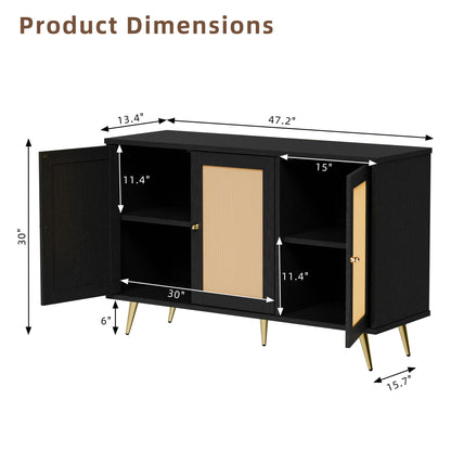 sobaniilo wholesale Rattan Storage Cabinet, Multifunctional Cupboard, Accent Large Storage Space Cabinet with Rattan Decorated Doors for Living Room, Entryway