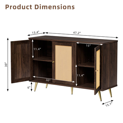 sobaniilo wholesale Rattan Storage Cabinet, Multifunctional Cupboard, Accent Large Storage Space Cabinet with Rattan Decorated Doors for Living Room, Entryway