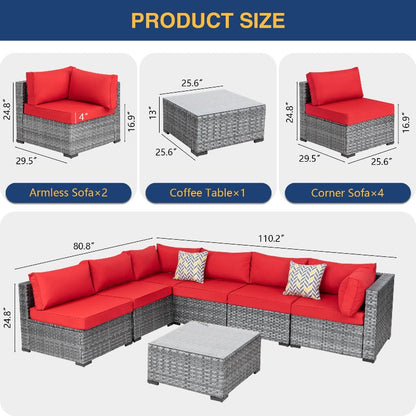 sobaniilowholesale Patio Furniture 7 Pieces Outdoor Sectional Sofa Set, Silver Wicker#color_red (7047155384496)