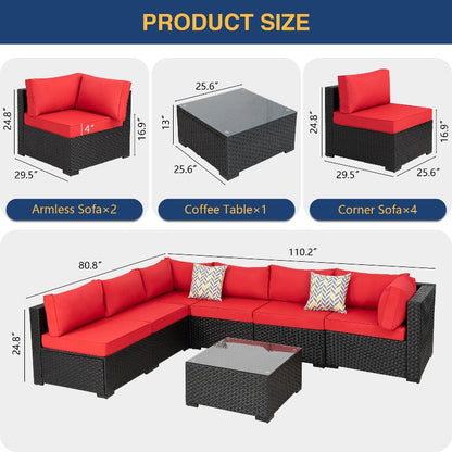 sobaniilowholesale Patio Furniture 7 Pieces Outdoor Sectional Sofa Set, Black Wicker#color_red (7047144276144)