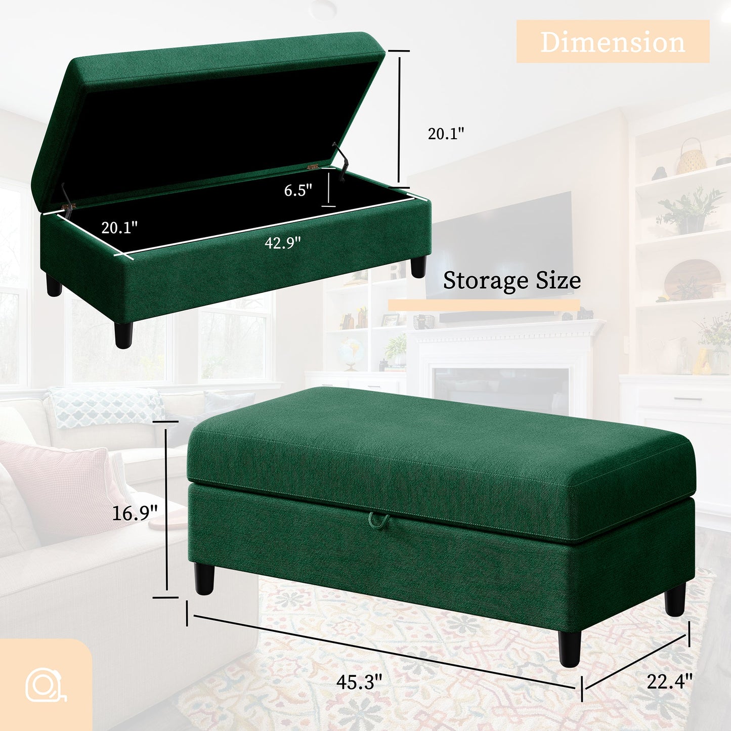 sobaniilowholesale Sectional Sofa With Long Storage Ottoman For Small Apartment#color_green