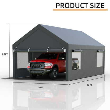 sobaniilowholesale Carport, 10x20 ft Heavy Duty Carport Canopy with Roll-up Windows, Portable Garage for Car, Truck, Boat (7404387926192)