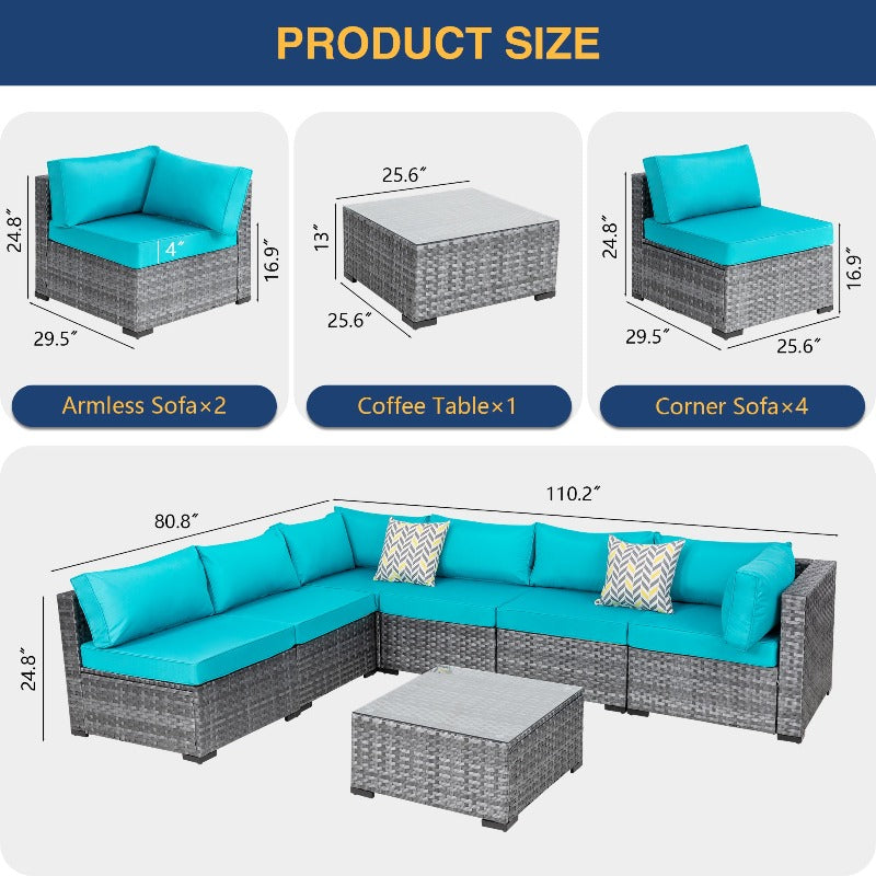 sobaniilowholesale Patio Furniture 7 Pieces Outdoor Sectional Sofa Set, Silver Wicker#color_blue (7047155384496)