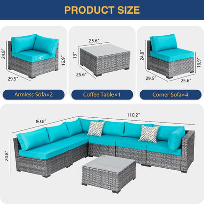 sobaniilowholesale Patio Furniture 7 Pieces Outdoor Sectional Sofa Set, Silver Wicker#color_blue (7047155384496)