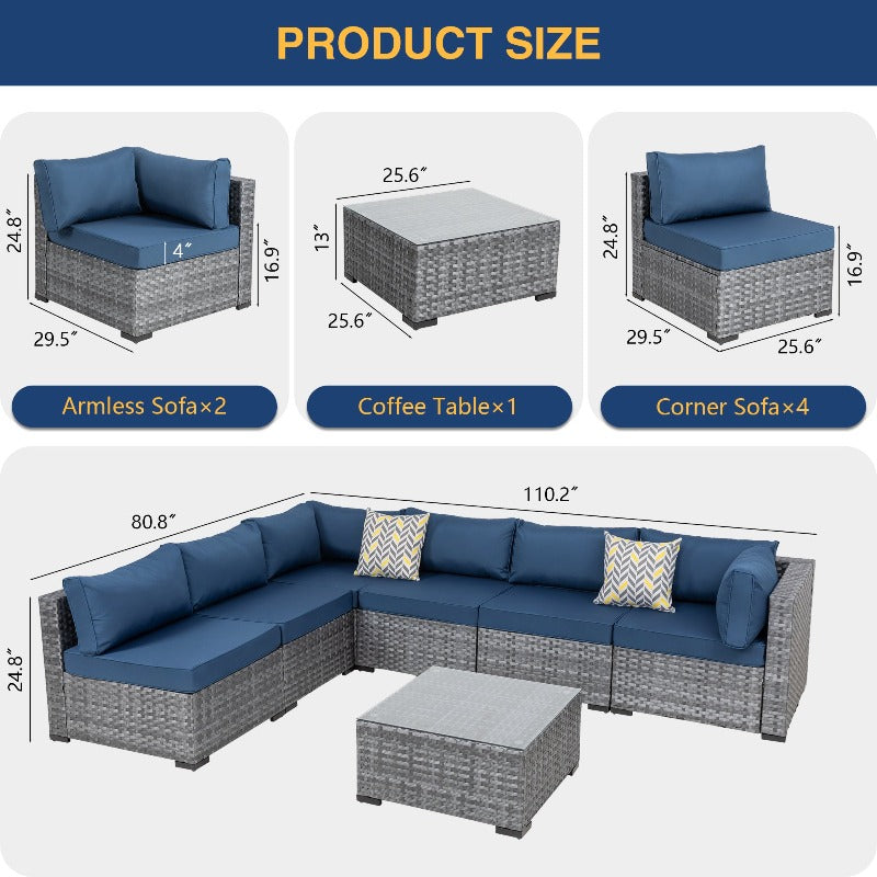 sobaniilowholesale Patio Furniture 7 Pieces Outdoor Sectional Sofa Set, Silver Wicker#color_aegean-blue (7047155384496)