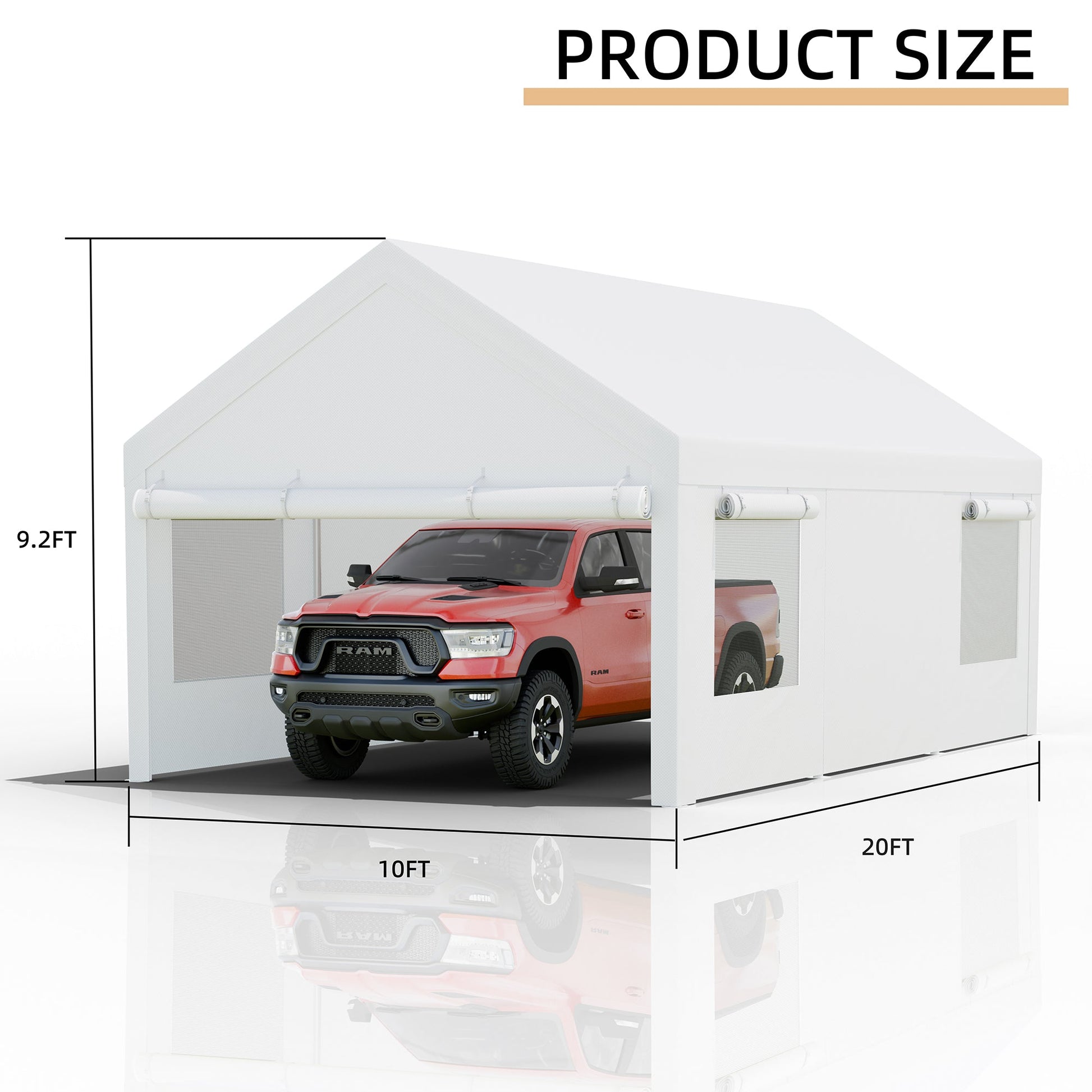 sobaniilowholesale Carport, 10x20 ft Heavy Duty Carport Canopy with Roll-up Windows, Portable Garage for Car, Truck, Boat (7404387926192)