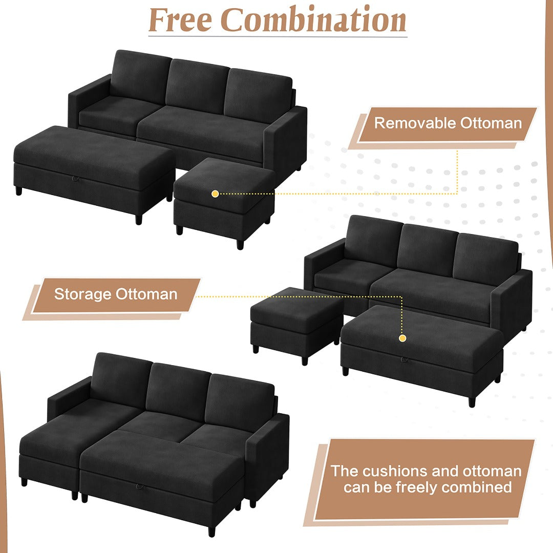 sobaniilowholesale Sectional Sofa With Long Storage Ottoman For Small Apartment#color_black (7136755155120)