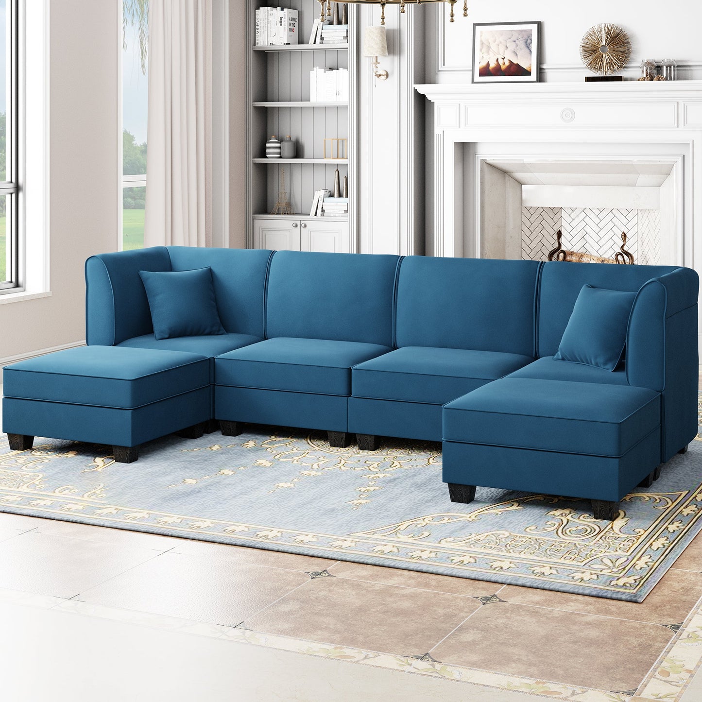 sobaniilowholesale  U-Shape Convertible Sectional Sofa Couch with 6 Seats
#color_blue