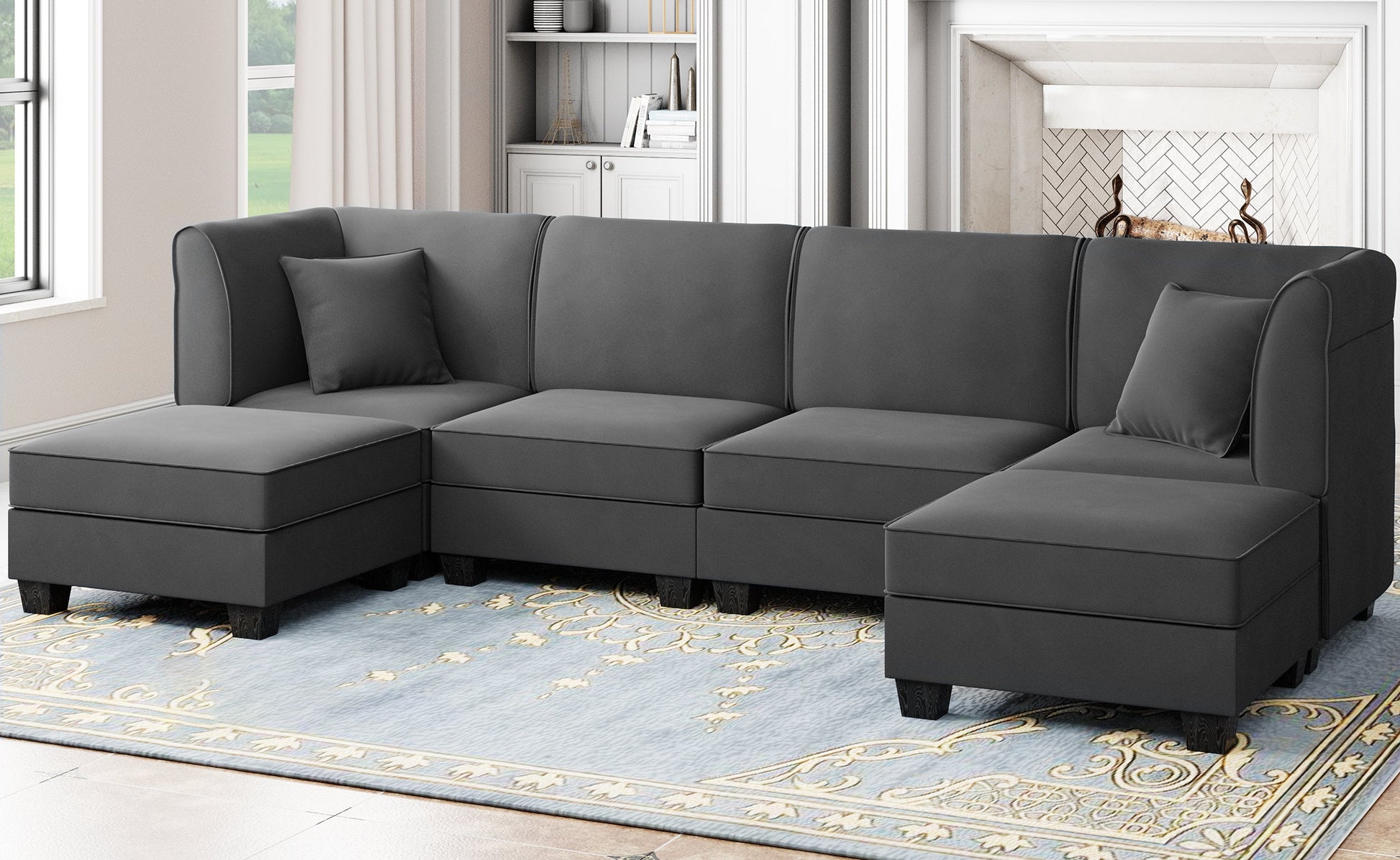 sobaniilowholesale  U-Shape Convertible Sectional Sofa Couch with 6 Seats
#color_dark-grey