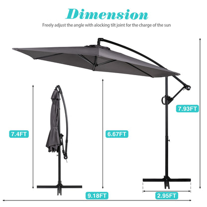 sobaniilowholesale Patio Offset Umbrella Easy Tilt Adjustment,Crank and Cross Base, Outdoor Cantilever Hanging Umbrella with 8 Ribs (7504185786544)