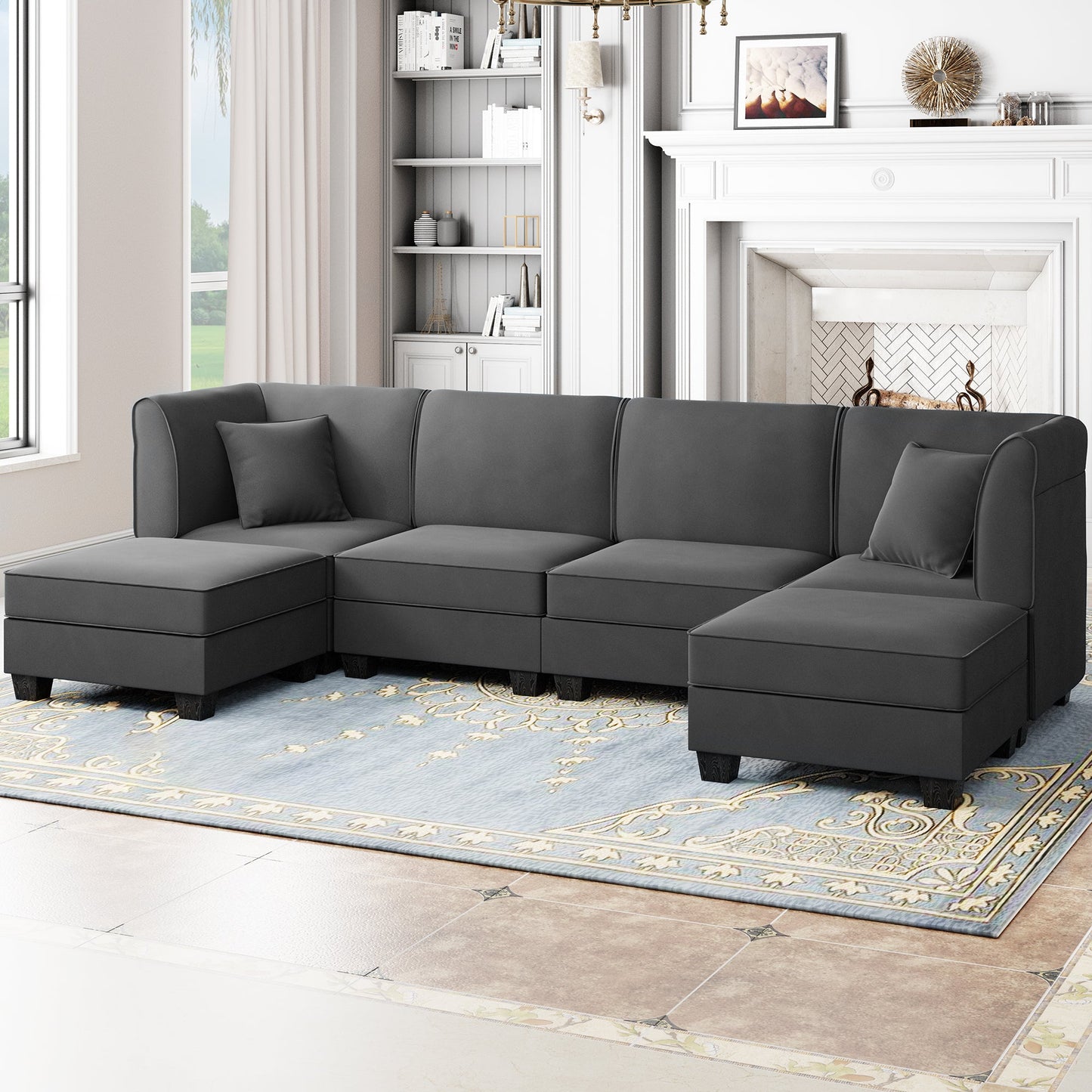 sobaniilowholesale  U-Shape Convertible Sectional Sofa Couch with 6 Seats
#color_dark-grey