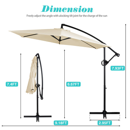 sobaniilowholesale Patio Offset Umbrella Easy Tilt Adjustment,Crank and Cross Base, Outdoor Cantilever Hanging Umbrella with 8 Ribs (7504185786544)