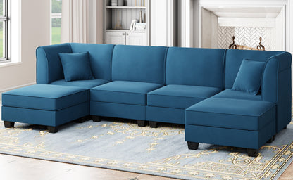 sobaniilowholesale  U-Shape Convertible Sectional Sofa Couch with 6 Seats
#color_blue