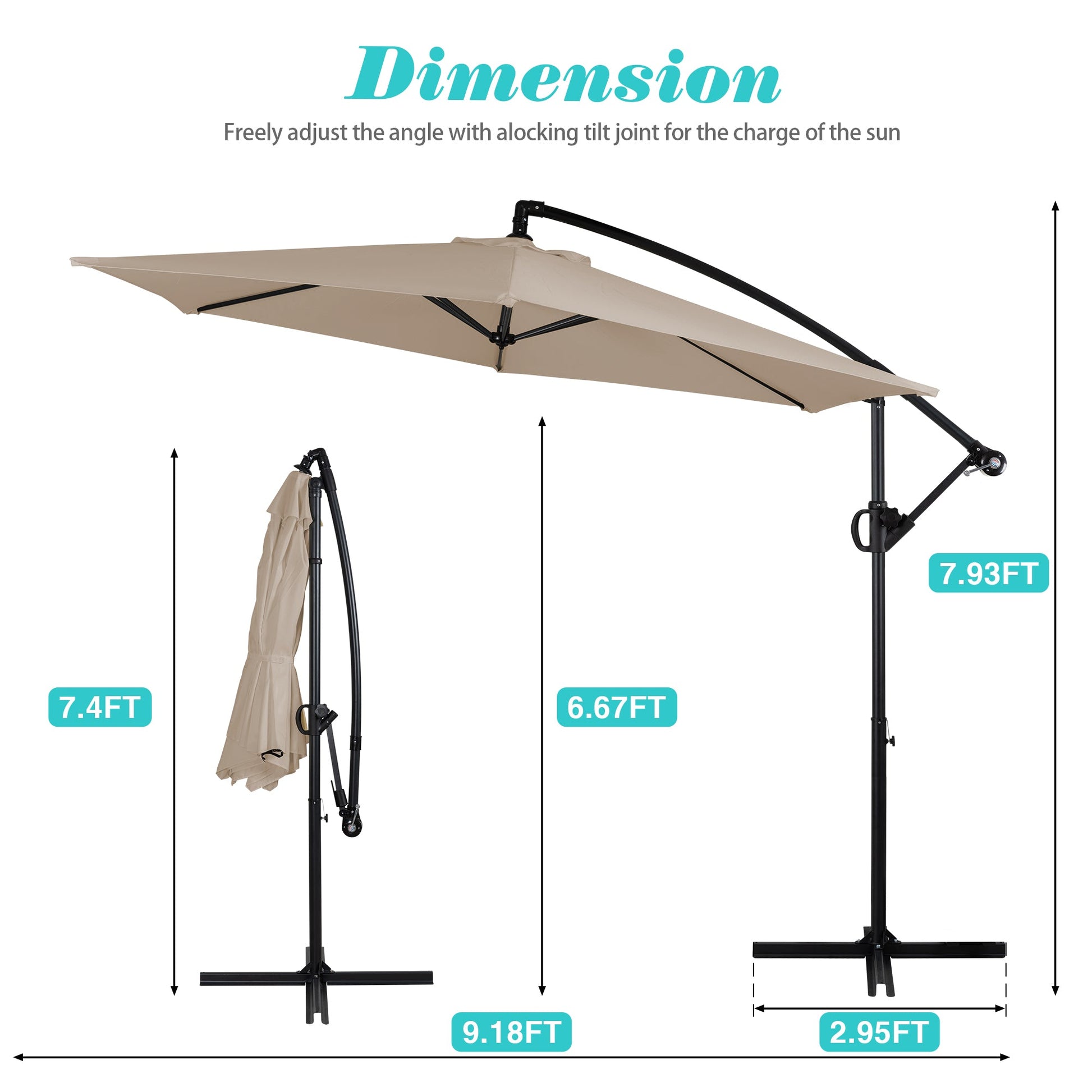 sobaniilowholesale Patio Offset Umbrella Easy Tilt Adjustment,Crank and Cross Base, Outdoor Cantilever Hanging Umbrella with 8 Ribs (7504185786544)