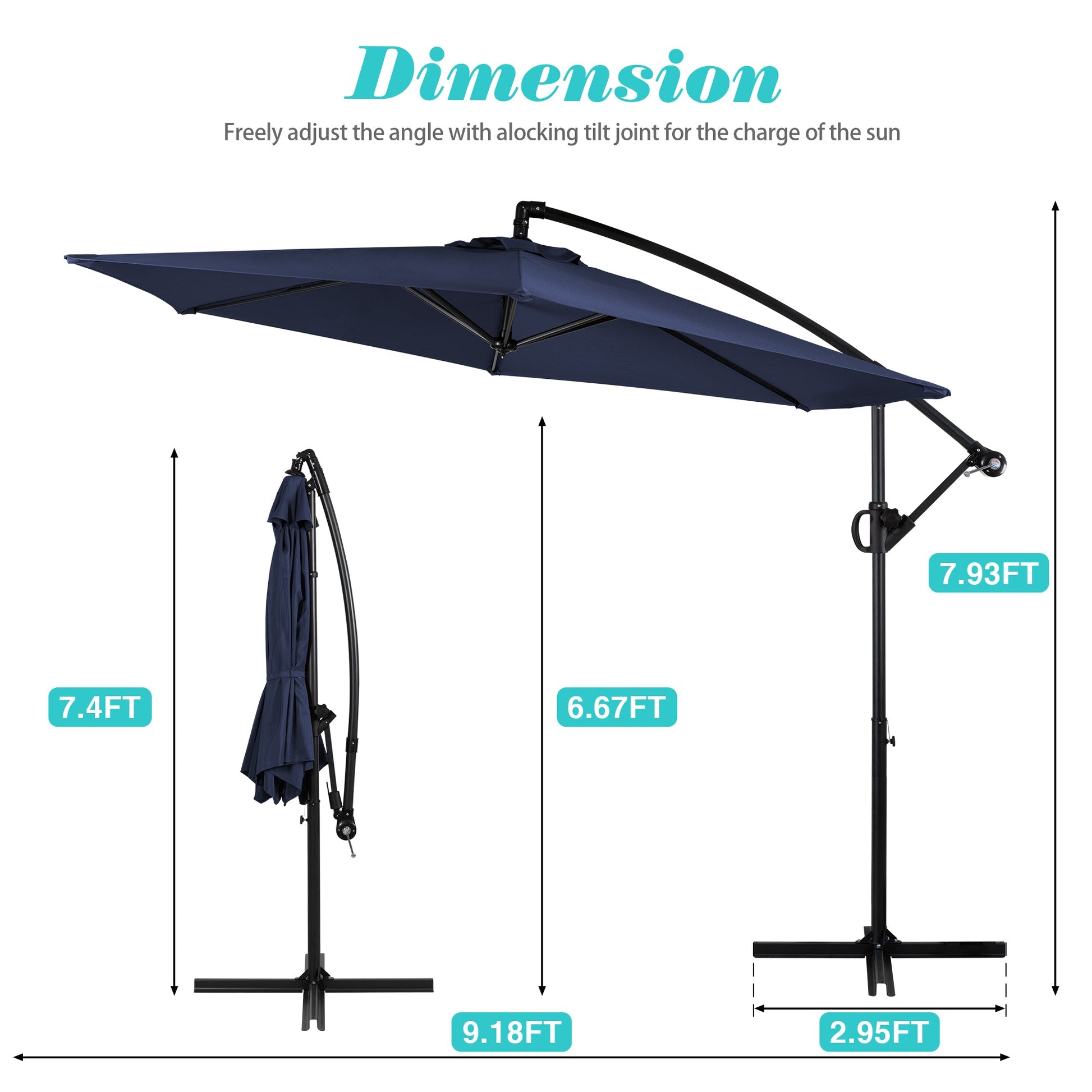 sobaniilowholesale Patio Offset Umbrella Easy Tilt Adjustment,Crank and Cross Base, Outdoor Cantilever Hanging Umbrella with 8 Ribs (7504185786544)