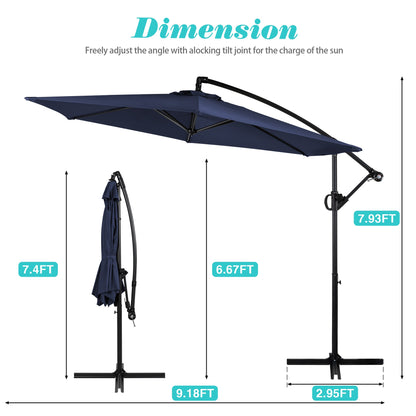 sobaniilowholesale Patio Offset Umbrella Easy Tilt Adjustment,Crank and Cross Base, Outdoor Cantilever Hanging Umbrella with 8 Ribs (7504185786544)