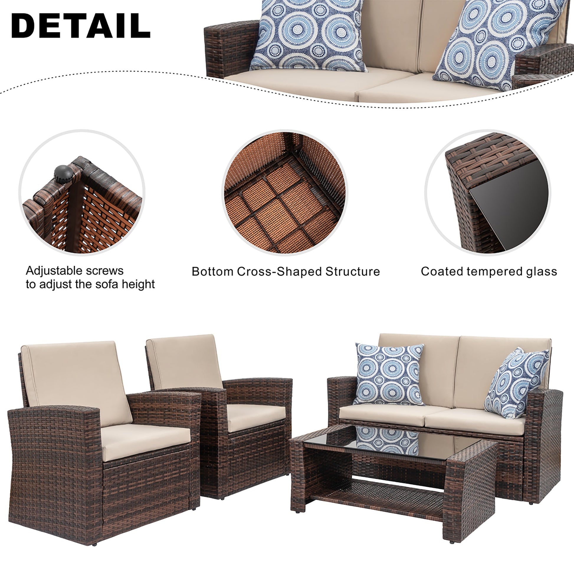 sobaniilowholesale 4 Pieces Outdoor Wicker Rattan Sectional Sofa With Seat Cushions