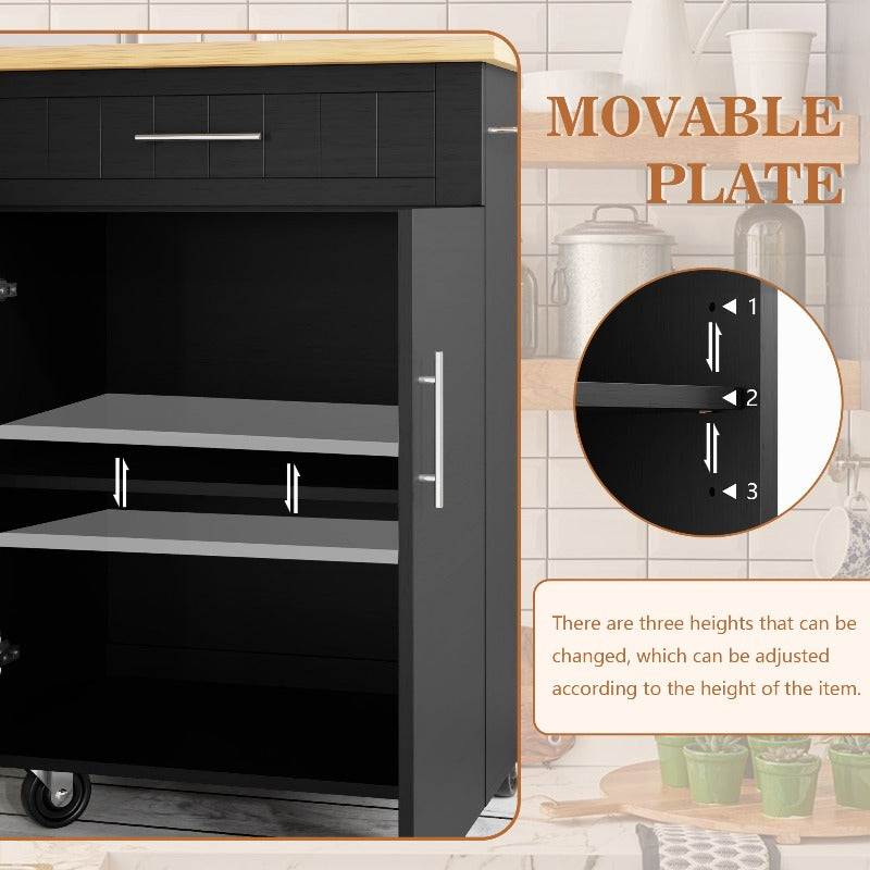 sobaniilowholesale 26 Rolling Kitchen Island with Solid Wood Top#color_black