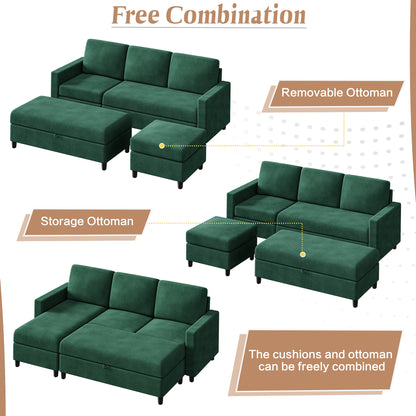 sobaniilowholesale Sectional Sofa With Long Storage Ottoman For Small Apartment#color_green