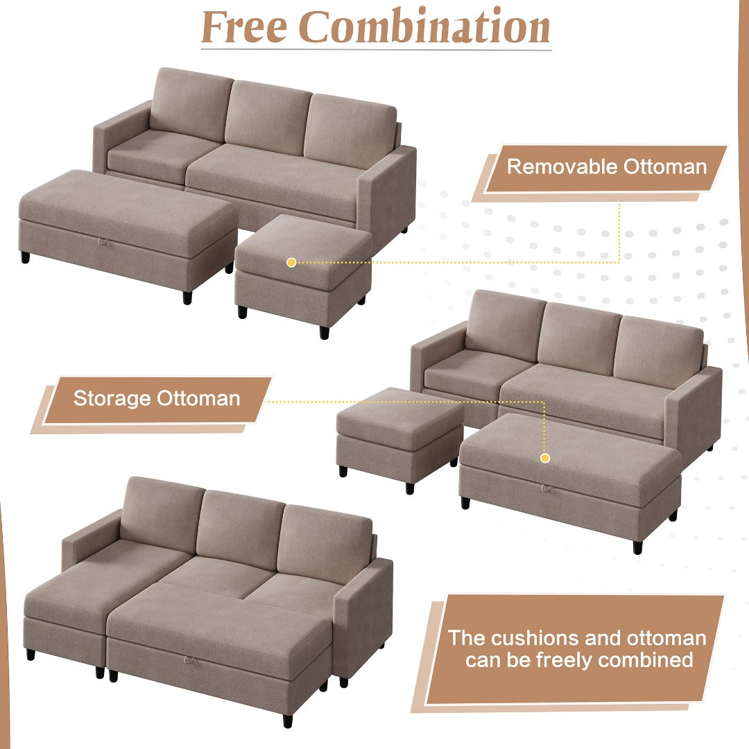 sobaniilowholesale Sectional Sofa With Long Storage Ottoman For Small Apartment#color_khaki (7136755155120)