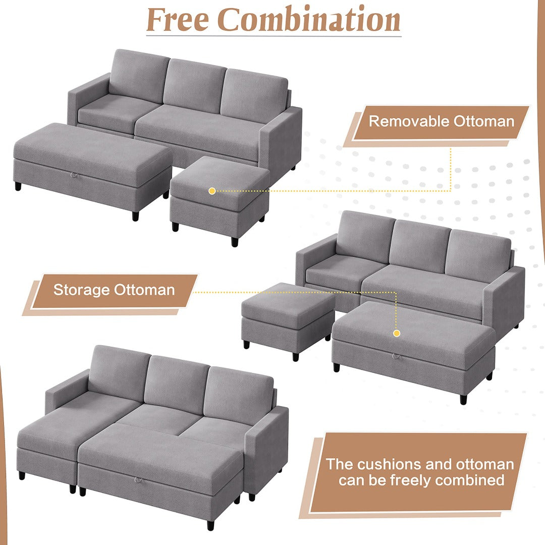 sobaniilowholesale Sectional Sofa With Long Storage Ottoman For Small Apartment#color_light-grey (7136755155120)