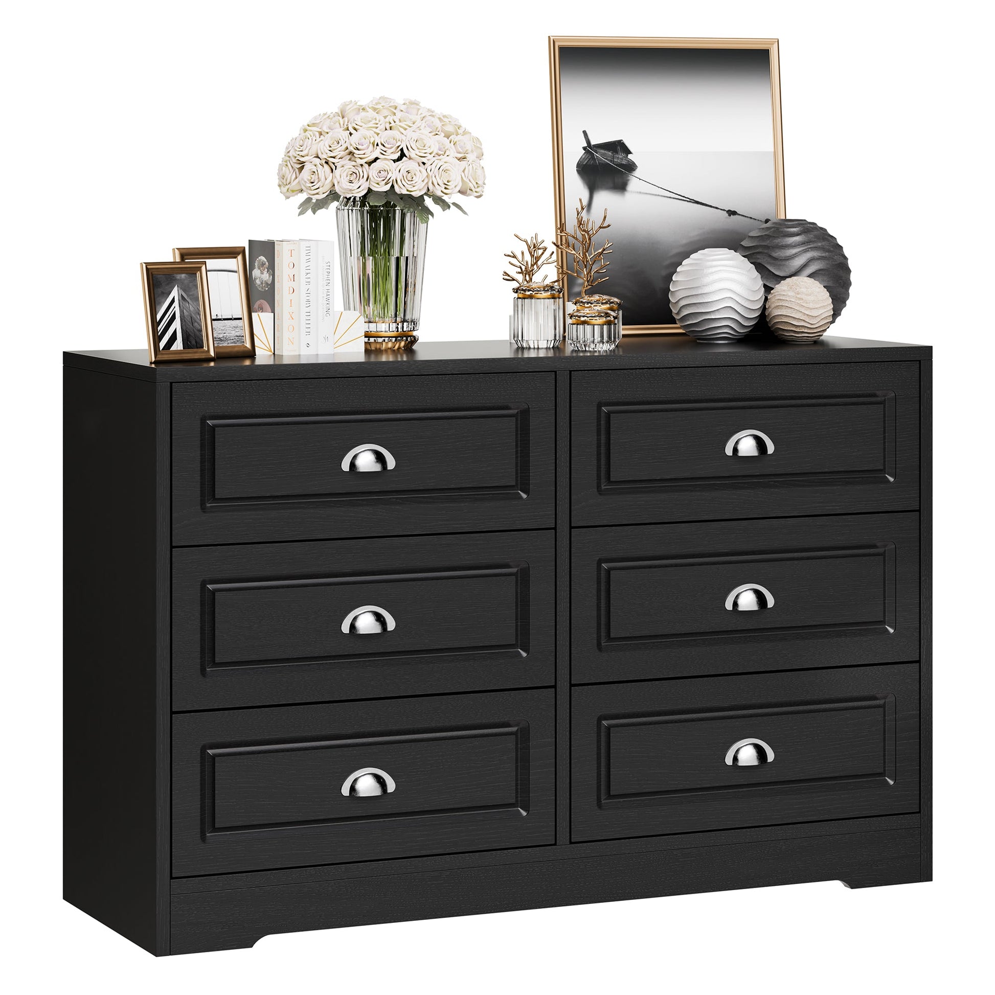 sobaniilowholesale 9 Drawer Double Dresser Black Wooden Wide Chest of Drawers with Metal Handles Storage Organizer Dresser Nursery Dresser for Living Room Hallway (7504222027952)