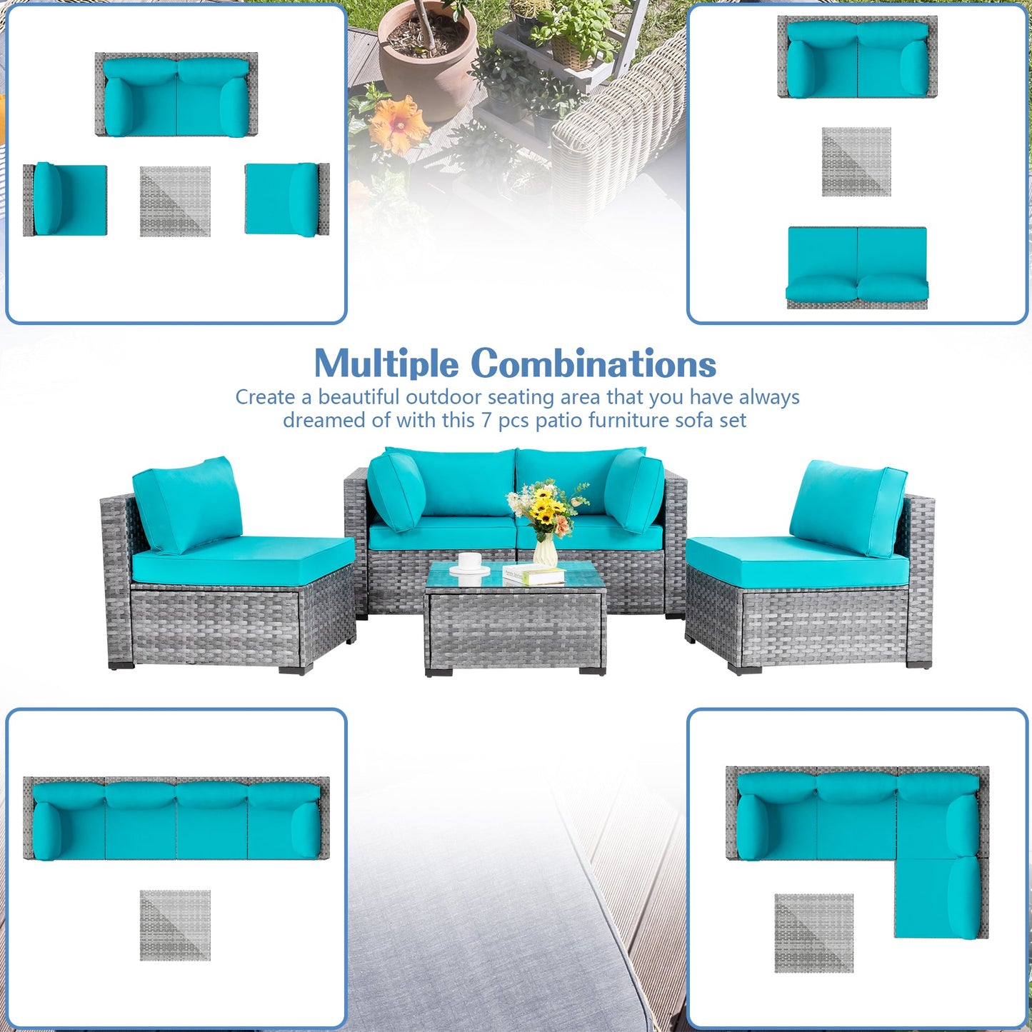 sobaniilowholesale Patio Furniture 5 Pieces Outdoor Sectional Sofa Set, Silver Wicker#color_blue