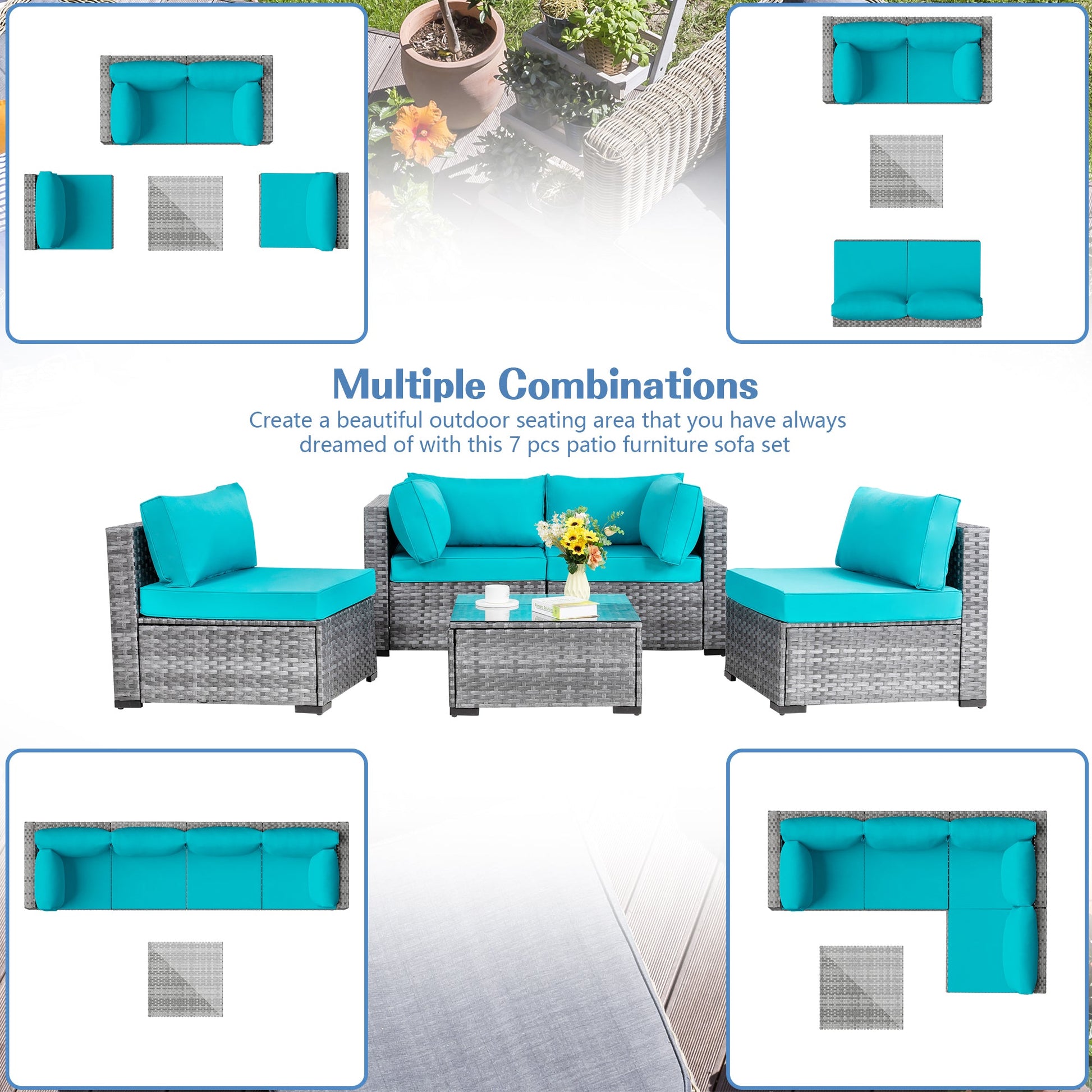 sobaniilowholesale Patio Furniture 5 Pieces Outdoor Sectional Sofa Set, Silver Wicker#color_blue