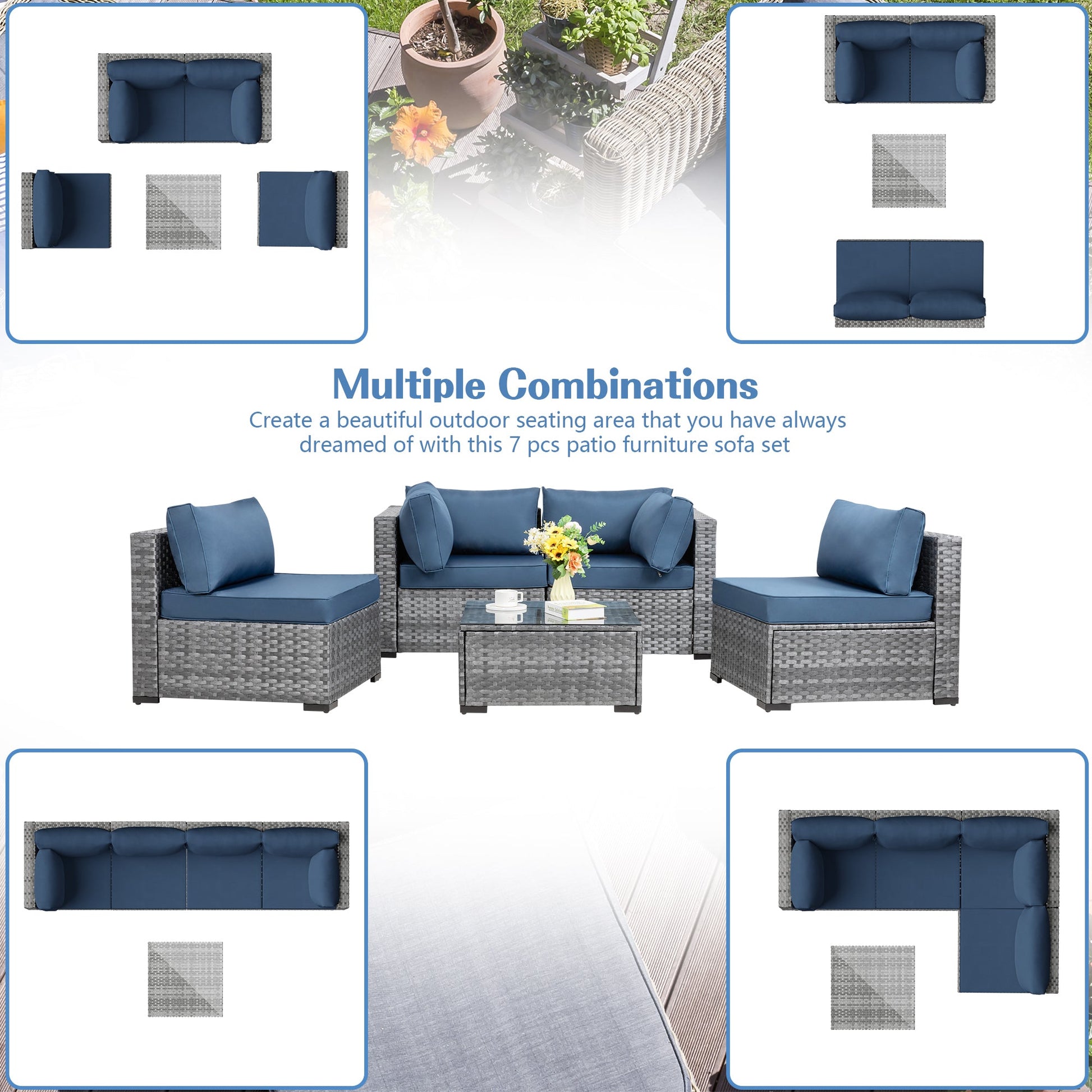 sobaniilowholesale Patio Furniture 5 Pieces Outdoor Sectional Sofa Set, Silver Wicker #color_aegean-blue