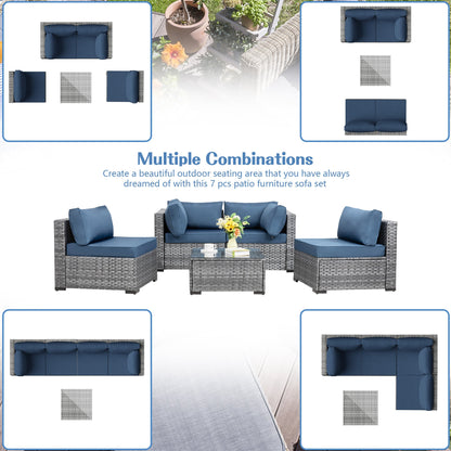 sobaniilowholesale Patio Furniture 5 Pieces Outdoor Sectional Sofa Set, Silver Wicker #color_aegean-blue